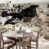 思舍创意涂鸦壁纸复古酒吧个性定制背景墙纸无缝壁画手绘老式飞机