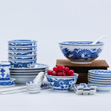 米饭碗汤碗怀旧陶瓷碗中国龙青花瓷老式碗中国风景德镇陶瓷餐具