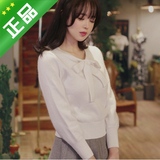 韩国milkcocoa正品代购2016春女装新款蝴蝶结系带套头毛衣针织衫