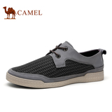 Camel骆驼男鞋时尚透气网面鞋男士日常休闲鞋子系带真皮网布鞋子