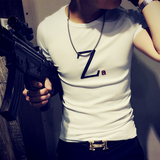 2016夏季新款男士短袖T恤Z字字母印花韩版男装圆领半袖修身体恤潮