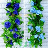 仿真 蓝色玫瑰花植物 妖姬果藤条假花 管道装饰塑料花假树叶种子