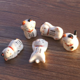 zakka日式和风彩色陶瓷招财猫摆件筷架 筷枕托卡通筷托