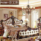 奢华欧式美式床真皮床新古典实木床 1.8米双人床带储物  卧室家具