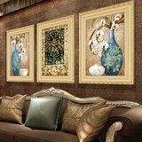 欧式沙发背景墙装饰画客厅壁画玄关挂画餐厅墙画发财树有框三联2