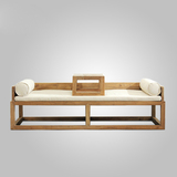 新中式实木三人沙发仿古原木色床榻水曲柳罗汉床现代客厅简约床榻