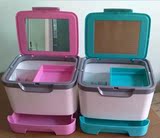 桌面放护肤化妆品的收纳盒子小号塑料有盖手提带镜子欧式整理盒箱