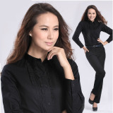 特价包邮2016G2000风格韩版修身显瘦黑色长袖女衬衫 OL通勤职业装