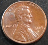 美国硬币1984年1美分(美国总统林肯头像,背面图案林肯纪念堂)