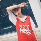 2016夏季韩版BF风宽松假两件t恤运动休闲篮球衣服中长款短袖女潮