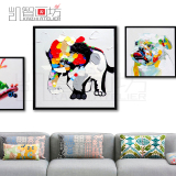 手绘现代装饰画动物滑板青蛙大象狗抽象油画客厅玄关沙发挂壁带框
