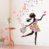 可移除墙贴纸贴画房间卧室温馨墙壁装饰品花精灵跳舞舞蹈女孩公主