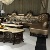 欧式转角沙发 美式实木真皮带贵妃椅组合沙发 奢华客厅高档家具