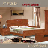 现代中式家具水曲柳实木双人床2人高箱储物床1.8米免费三包到家