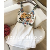 ZZStyle明星同款海边度假短裙手工刺绣花朵修身性感吊带连衣裙