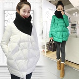 2015冬装新款韩版女装 针织立领中长款羽绒服女 长袖加厚保暖外套