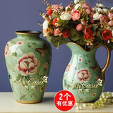 美式陶瓷春蕾花瓶 欧式仿真干花花瓶客厅餐桌茶几玄关摆件装饰品
