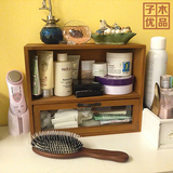 zakka杂货实木复古 带一抽屉 小型桌面收纳柜子 化妆品香水收纳柜