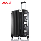 OCCA新款纯PC旅行箱男铝镁合金包角拉杆箱女万向轮行李箱黑色箱子