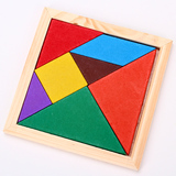 彩色小七巧板 宝宝智力拼图 实木教学用品 儿童早教益智木制玩具