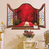 欧式假窗户3D立体效果浪漫风景可移除墙贴纸卧室温馨客厅创意贴画
