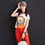 夏款女装韩版修身加菲短袖T恤7分裤运动套装猫印花休闲时尚两件套