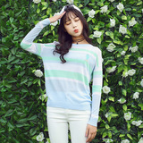 2016春韩版条纹针织长袖t恤女宽松外穿女士套头针织衫长袖打底衫