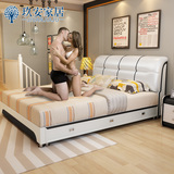 真皮床简约现代双人床1.8米进口皮艺床1.5米小户型带抽屉储物婚床