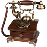 古董电话仿古电话机实木复古金属旋转盘拨号座机欧式客厅家用老式