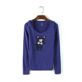 LD正品秋装新款可爱熊猫图案弹力棉质韩版长袖T恤女7355