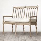 1820瑞典古斯塔夫/法式乡村 实木带垫多人扶手椅 橡木绑腿玄关椅