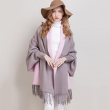 2016春装新款女装山羊绒开衫纯色羊绒披肩加厚毛衣蝙蝠袖长款外套