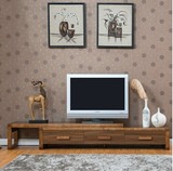 中式胡桃色地柜实木框架简约小户型电视柜伸缩客厅茶几电视柜组合