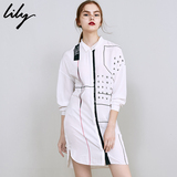 Lily2016秋新款女装舒适冰丝长袖衬衫长款宽松衬衫裙116300C4512