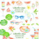 水彩风夏季度假旅游水果西瓜PNG免扣抠图海报卡片剪切画设计素材