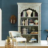 现货 复古实木书柜 雕花多层书柜/欧式仿旧书柜做旧蓝