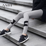 Amii[极简主义]2016秋季新款黑色拼接修身显瘦棉九分打底裤女外穿