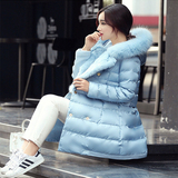 韩国2015冬装加厚女棉服中长款修身显瘦大毛领斗篷型羽绒棉衣外套