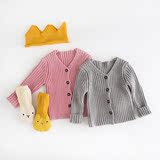 韩版女宝宝儿童婴儿针织衫开衫毛衣加厚12岁69月周岁小外套中长款