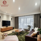 样板房北欧日式简约现代布艺沙发组合样板间小户型客厅家具原木色