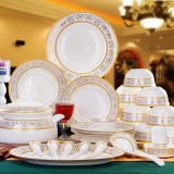 景德镇餐具套装金边陶瓷56头骨瓷餐饮具家用碗盘欧式碗碟结婚礼品