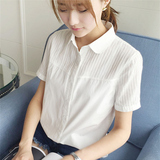 【天天特价】日系清新夏女式短袖白衬衫元宝领衬衣纯棉娃娃领短袖
