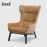 joooi北欧单人沙发椅休闲椅真皮背靠简约单椅现代实木腿老虎椅子