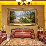 欧式手绘油画古典山水风景油画别墅客厅玄关壁炉有框装饰画聚宝盆