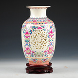 景德镇陶瓷器粉彩镂空薄胎花瓶现代中式客厅餐桌装饰工艺品摆件