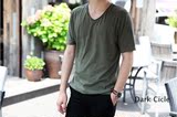 韩国东大门代购2016夏季男装V领毛边清爽休闲修身短袖T恤05