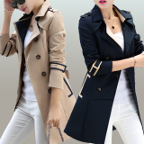 韩国2015春秋新款韩版修身显瘦双排扣中长款气质学生风衣外套女装