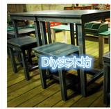 订制实木家具地中海美式复古小方桌餐桌咖啡馆桌组合桌椅套装