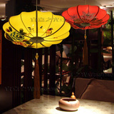 新中式布艺吊灯茶楼酒店过道古典绘画手绘仿古餐厅瑜伽装饰红灯笼