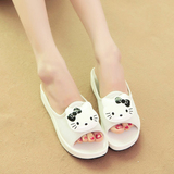 夏季 韩国hello kitty可爱公主一字型凉拖厚底松糕跟防水台女拖鞋